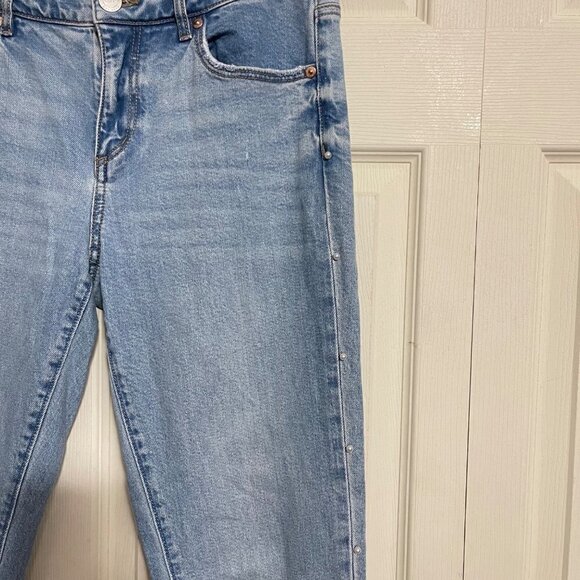 Loft Women's Pearl Embellished Distressed Raw Hem Modern Skinny Jeans Size 4/27 - Picture 5 of 9